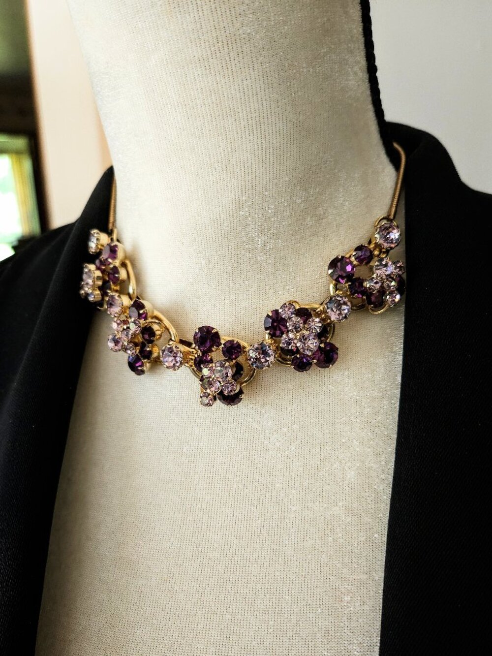 Vintage D & E Juliana Purple Rhinestone 5 Link Necklace